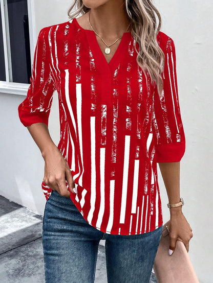 Double Matching Contrast Color Positioning Flower Half-sleeve Shirt Women's Top