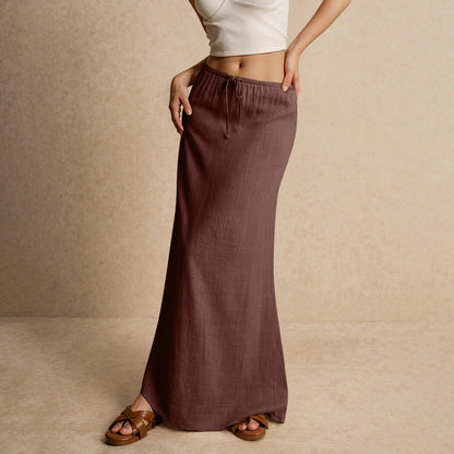 Women's Solid Color Drawstring Elastic Waist Skirt