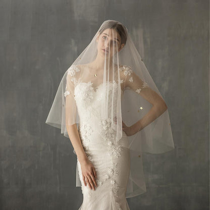 Star Style Hand Sewn Metal Combed Bridal Veil