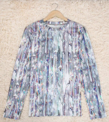 Women's Long Sleeve T-Shirt 3D Printing Shiny Diamonds