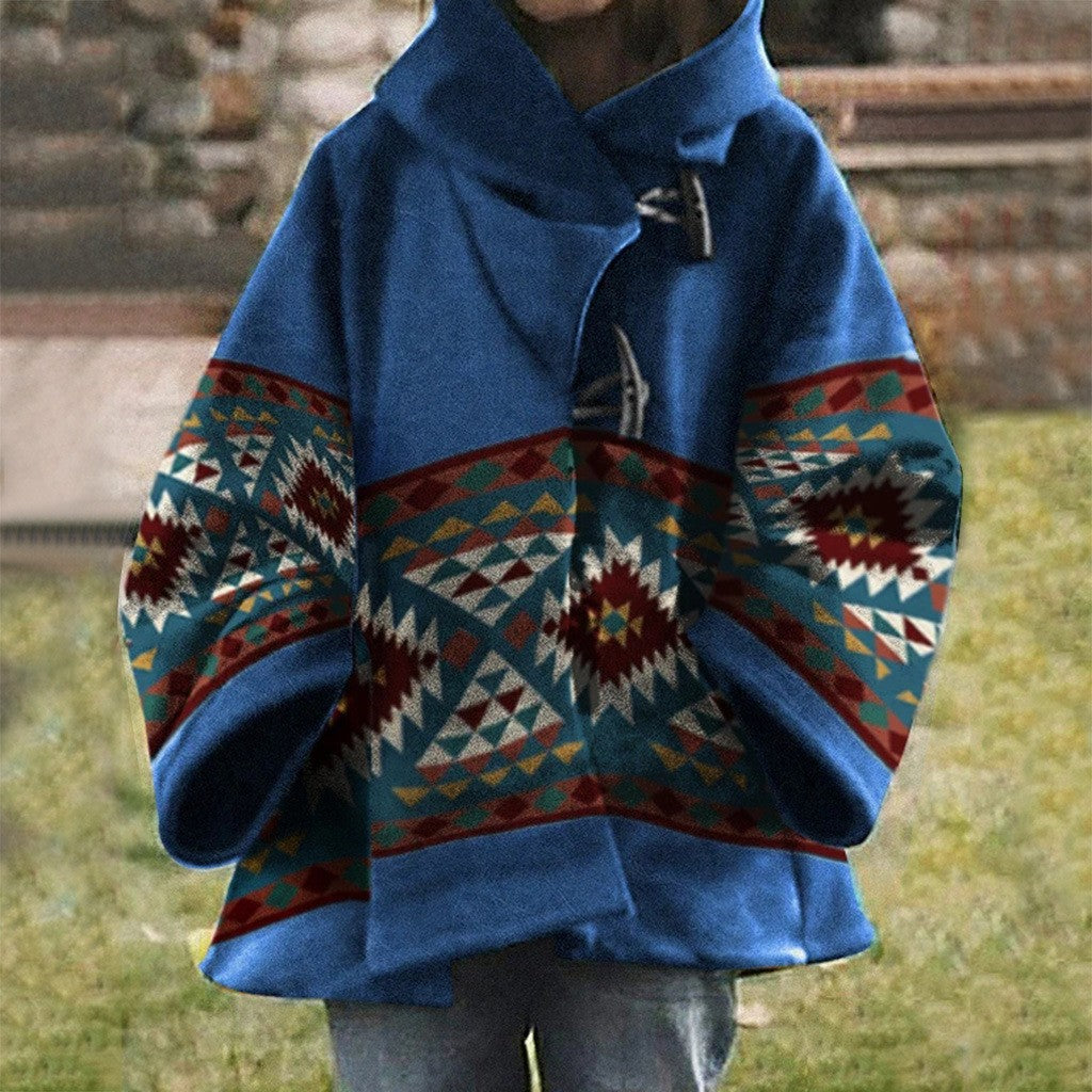 Winter New Women's Loose Retro Printed Woolen Coat