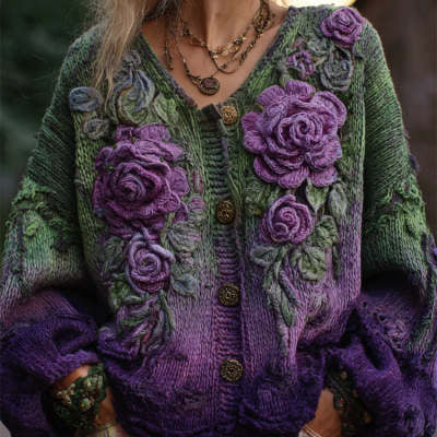 Printed Women's Round Neck Long Sleeve Vintage Bohemian Top
