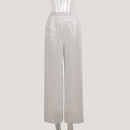 Autumn And Winter Shimmer Sequins Straight Mopping Pants Women