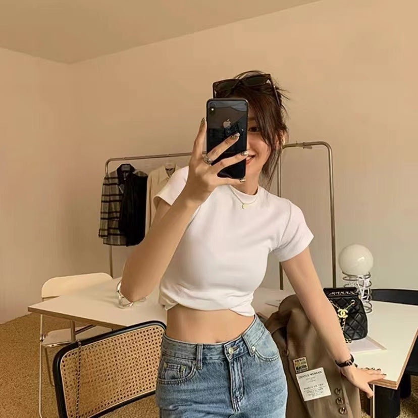 Women's Slim Round Neck Pure Cotton T-shirt
