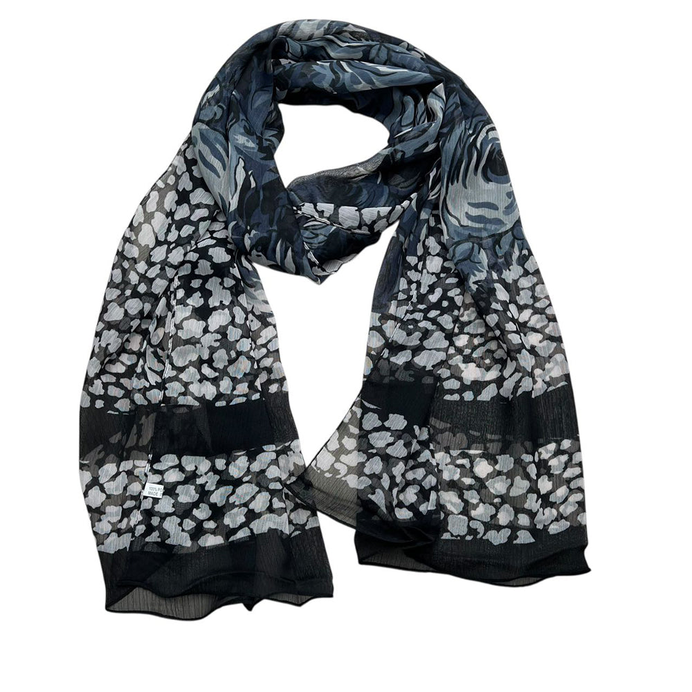 Black Printed Polyester Scarf - Classic Everyday Scarf 67inchx21inch