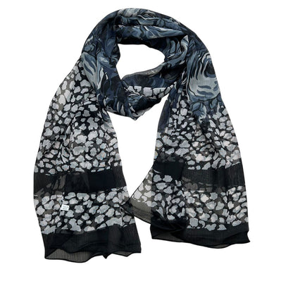 Black Printed Polyester Scarf - Classic Everyday Scarf 67inchx21inch