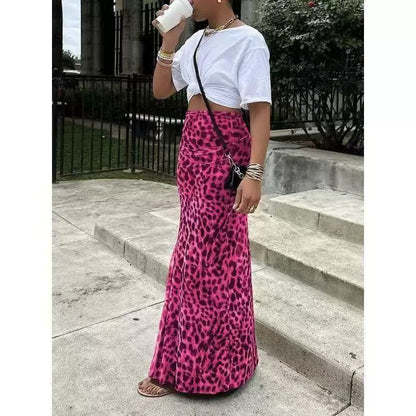 Leopard Print Women's High Waist Elegant Graceful Slimming Skirt