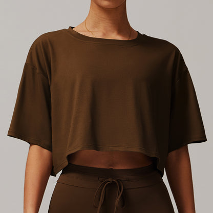 Brushed Sports Short-sleeved Top Comfortable Round Neck
