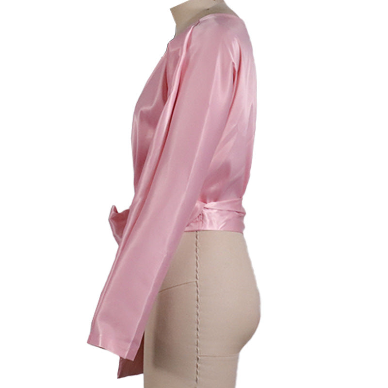Fashion Women's Wear Solid Color Sexy V-neck Slim Fit Tied Top