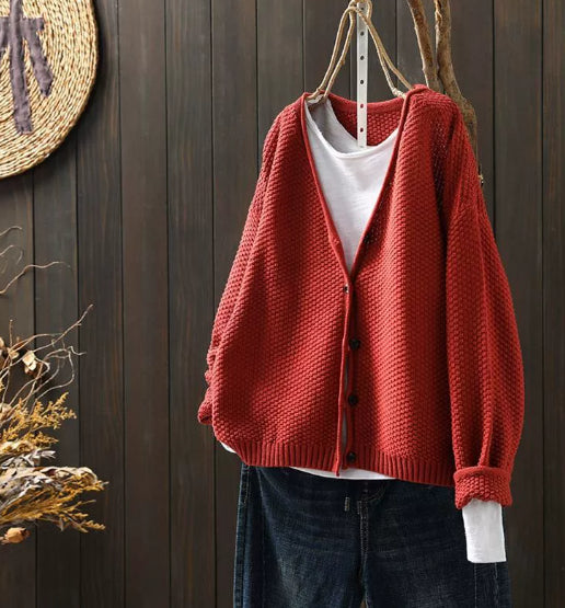 Cross-border Early Autumn New Casual Versatile Solid Color V-neck Long-sleeved Single-breasted Knitted Cardigan Sweater