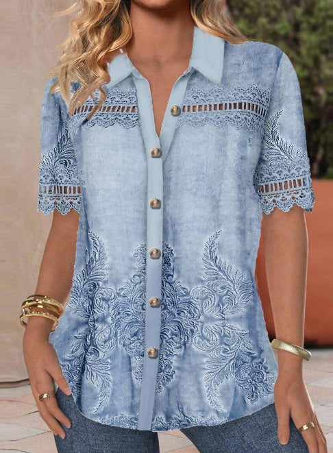 Trade Cross-border Casual Shirt Collar Short Sleeve Regular Open Digital Printing