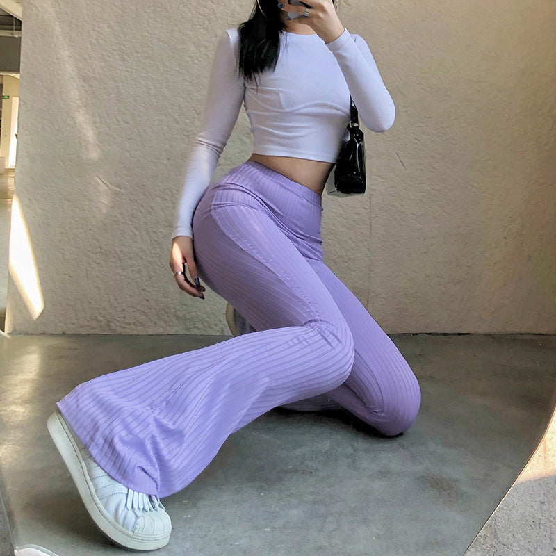 Women's Fashion Solid Color Tight-fitting High-waist Micro-cut Stretch Casual Trousers