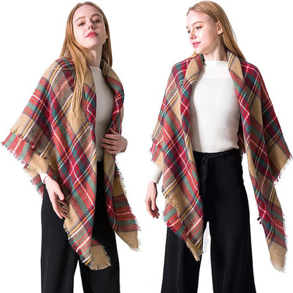 59 X 59in Women Scarf Plaid Tassel Soft Warm Blanket Scarves Womens Shawl Wrap