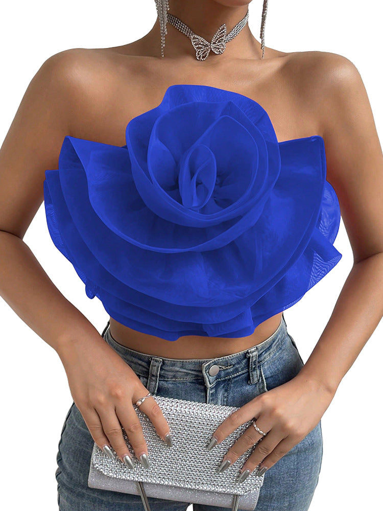 Three-dimensional Organza Flower Small Sling Chest-wrapped Vest