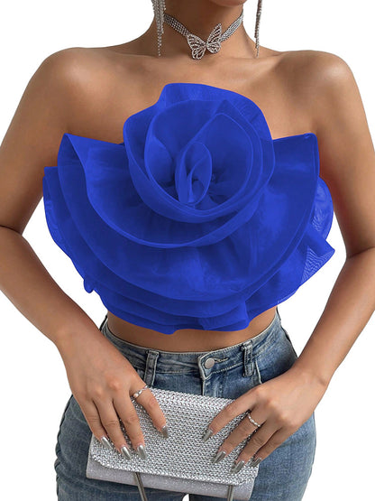 Three-dimensional Organza Flower Small Sling Chest-wrapped Vest