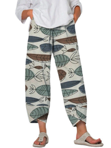 All-match Linen Loose Cropped Trousers