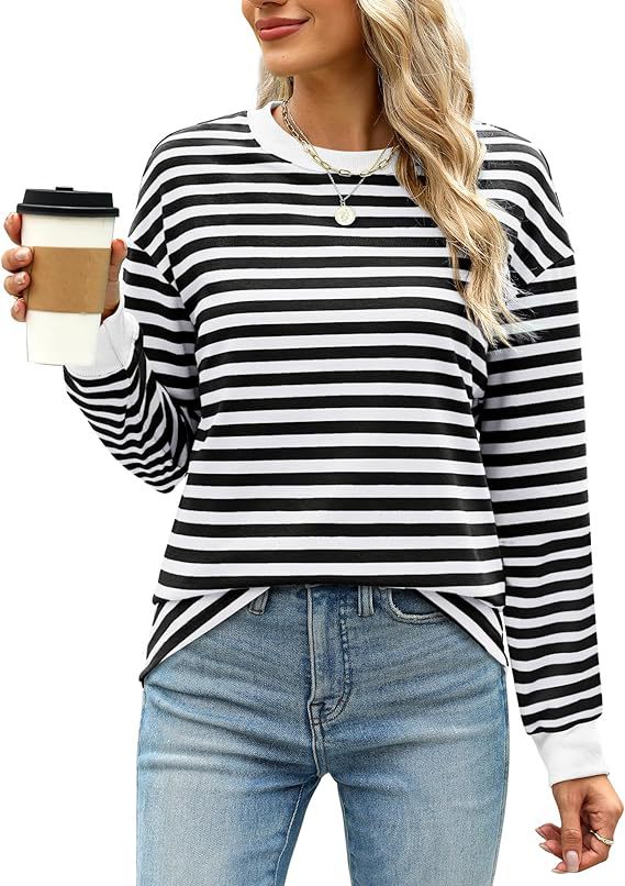Fashion Color Contrast Loose Round Neck Striped Long Sleeve