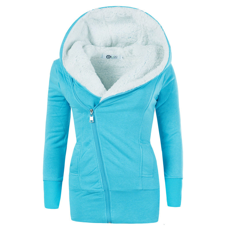 Lamb Wool Hooded Long Sleeve Women's Sweater