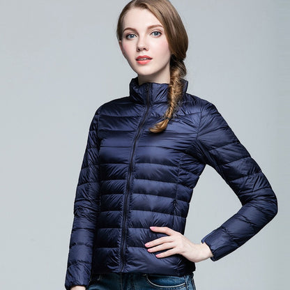 Slim Fit Stand Collar Plus Size White Duck Down Women's Jacket