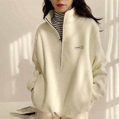 Fashionable Half High Neck Fleece Sweater For Women