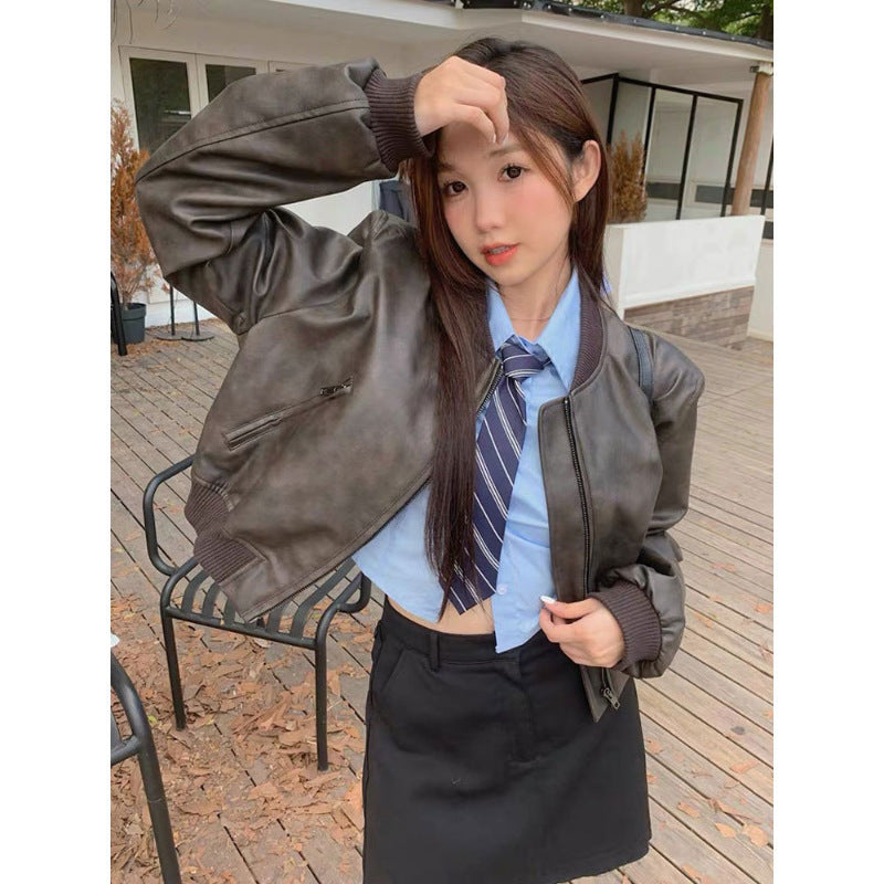 Women's Fashion Casual Retro Biker's Leather Jacket