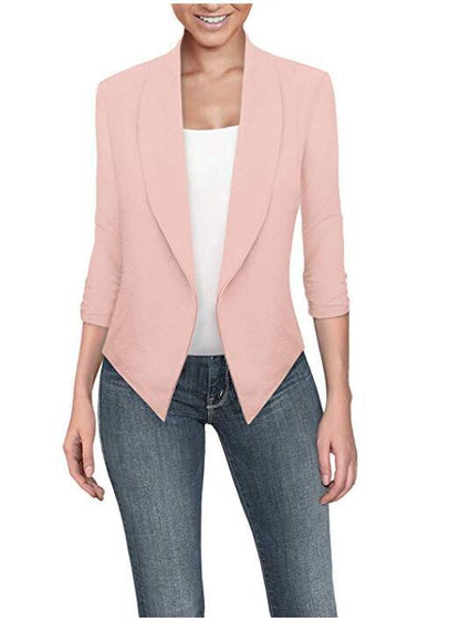 Long Sleeve Solid Color Cardigan Irregular Hem Small Suit Women