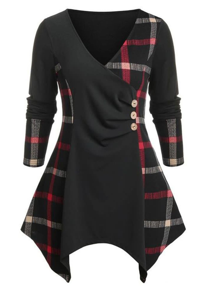 Women's Fashion Plaid Patchwork Waist-slimming Top