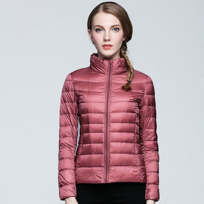 Slim Fit Stand Collar Plus Size White Duck Down Women's Jacket