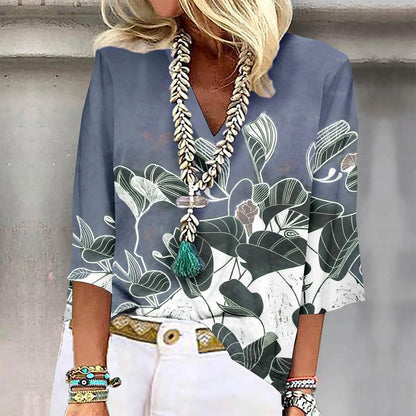 V-Neck Dot Print Loose Casual Shirt Top