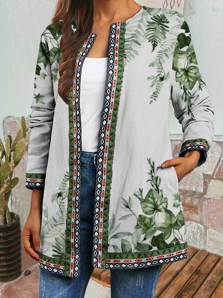 New Retro Ethnic Print Long-sleeved Coat Jacket Cardigan Women's Clothing