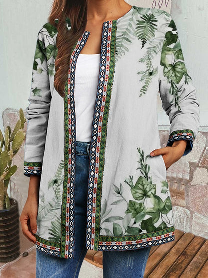New Retro Ethnic Print Long-sleeved Coat Jacket Cardigan Women's Clothing