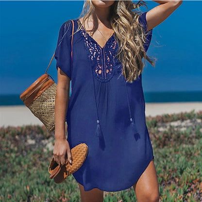 New Rayon Patchwork Edge Beach Vacation Dress Bikini Cover