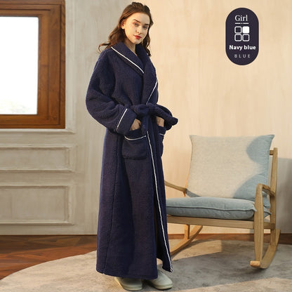 Autumn And Winter Thickened Cotton Velvet Nightgown Men's Winter Plus-sized Plus Size Light Luxury Couple Bathrobe Women's Extended Pajamas