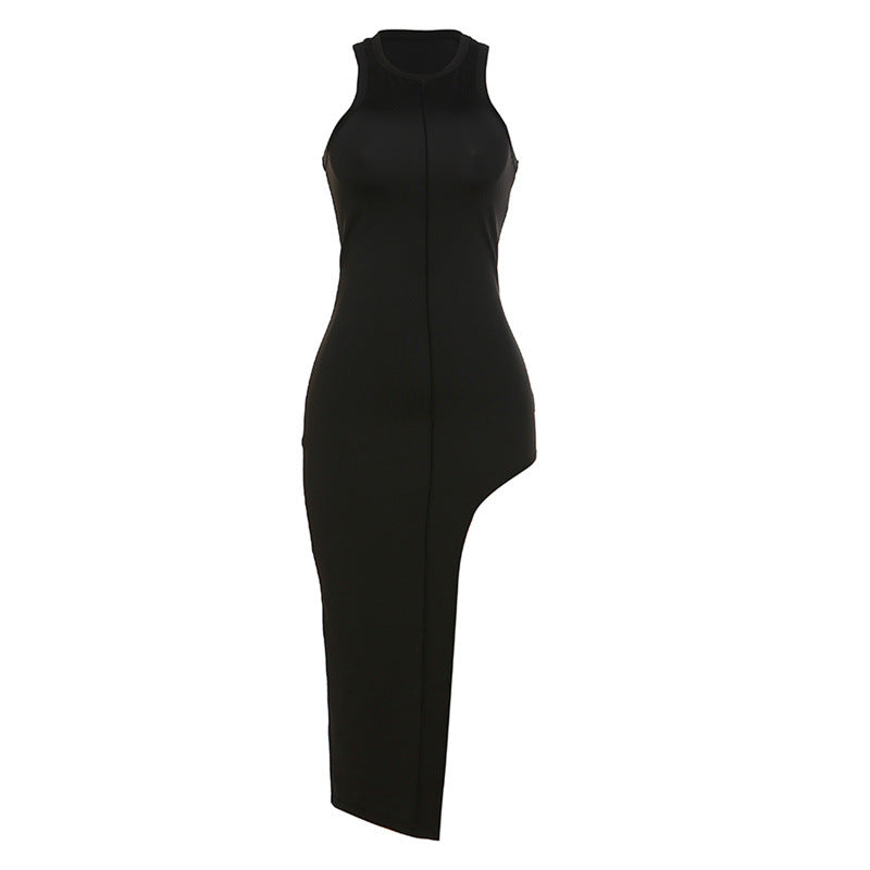 Women's Fashion Simple Round Neck Sleeveless Splicing Slim Dress