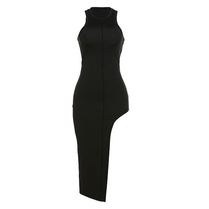 Women's Fashion Simple Round Neck Sleeveless Splicing Slim Dress