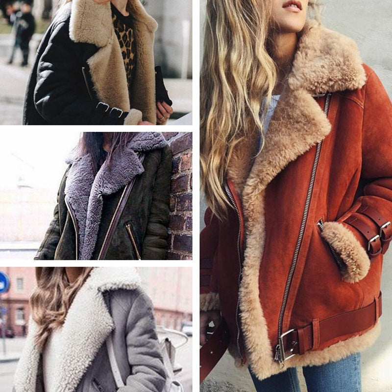 Women's motorcycle deerskin lamb wool coat