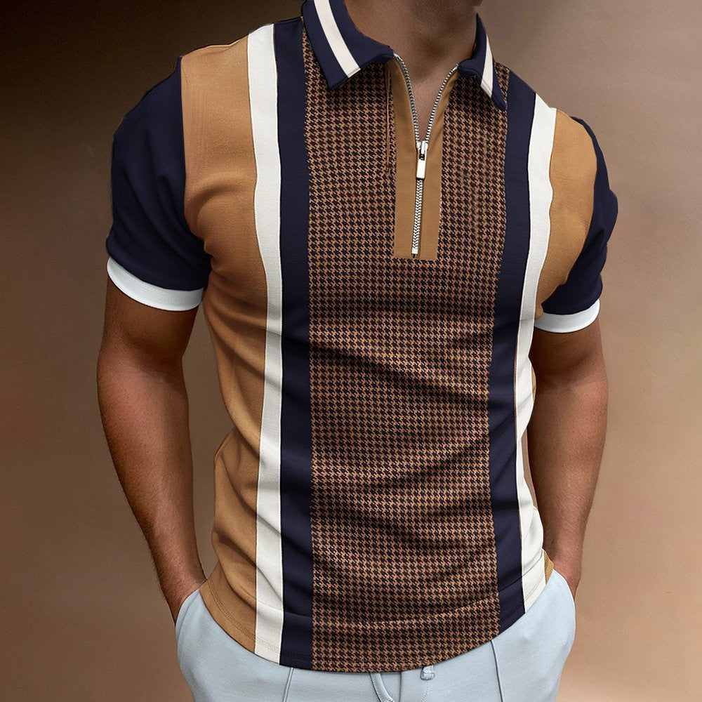 Men's Fashion Zipper Plaid T-Shirt Top