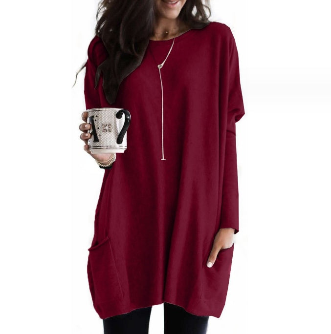 European And American Long-Sleeved Casual Pocket T-Shirt