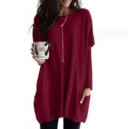 European And American Long-Sleeved Casual Pocket T-Shirt
