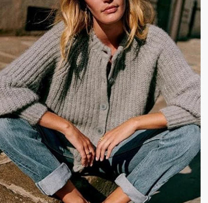 Fashion Round Neck Knitted Cardigan For Women