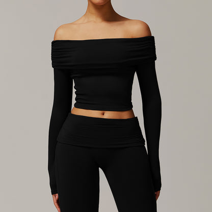 Casual Long Sleeve Yoga Wear Women's Off-shoulder Outdoor All-matching