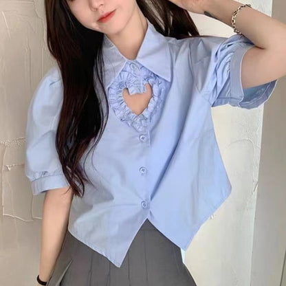 Women's Slimming And Short Hollowed Heart Shape Shirt