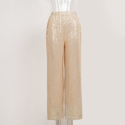 Autumn And Winter Shimmer Sequins Straight Mopping Pants Women