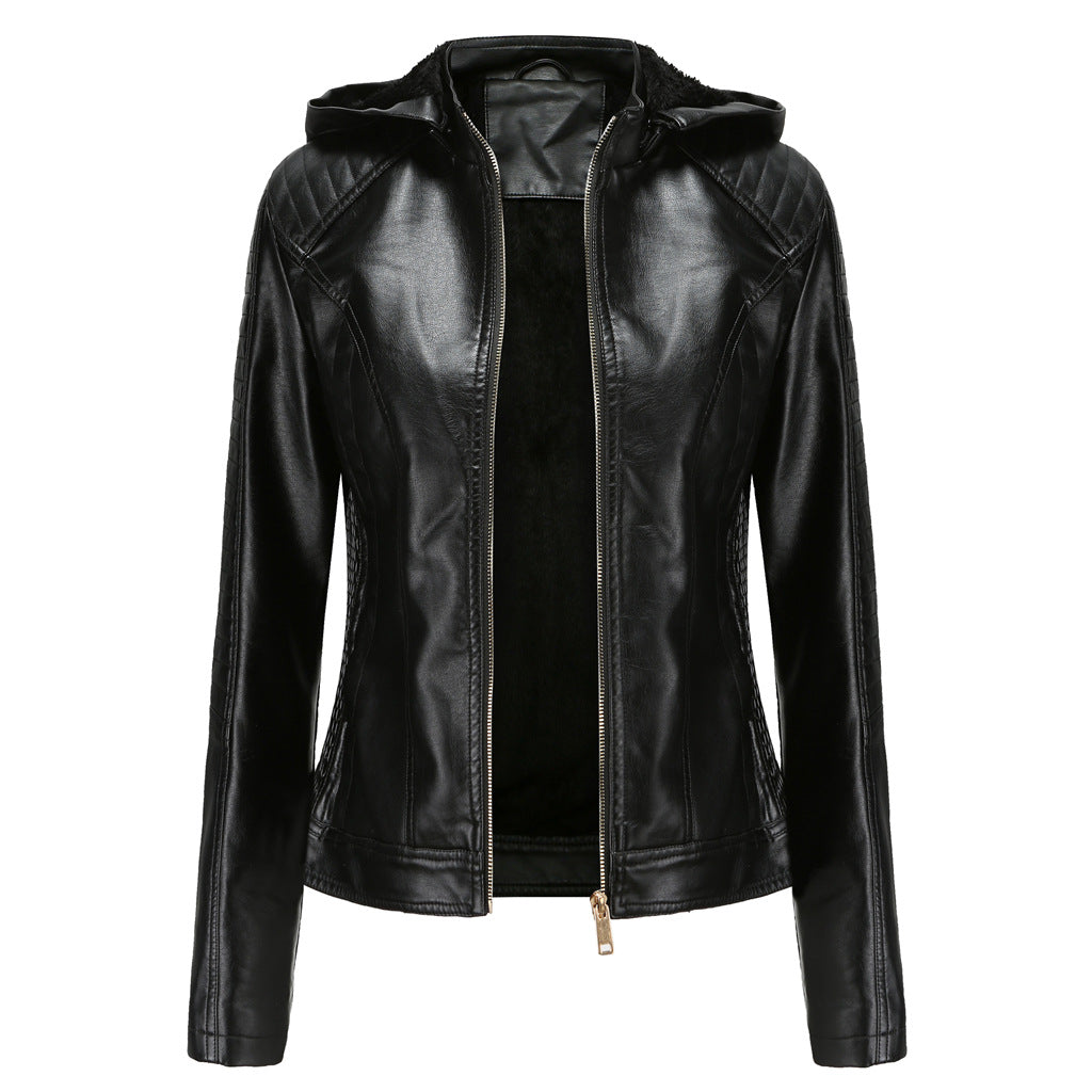 Hooded Autumn And Winter Short Jacket With Fleece
