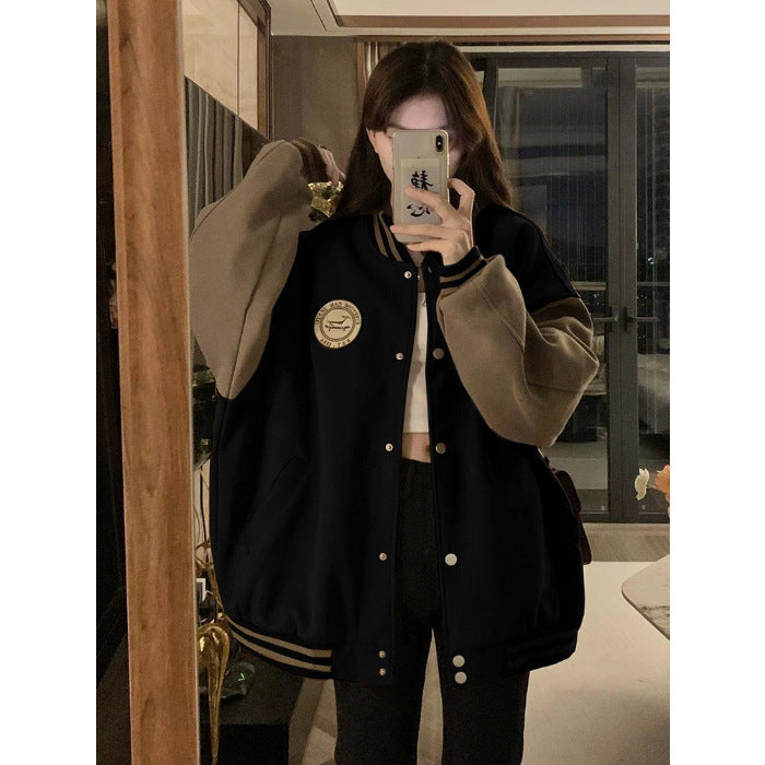 Fashion Baseball Girl Spring And Autumn Clothes Vintage Students' Loose-fitting Coat Jacket