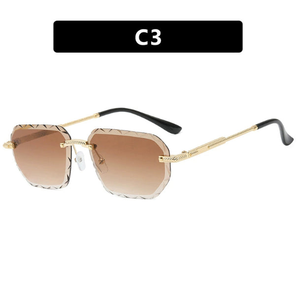 Frameless Trimming Square Small Frame Sunglasses Metal Female