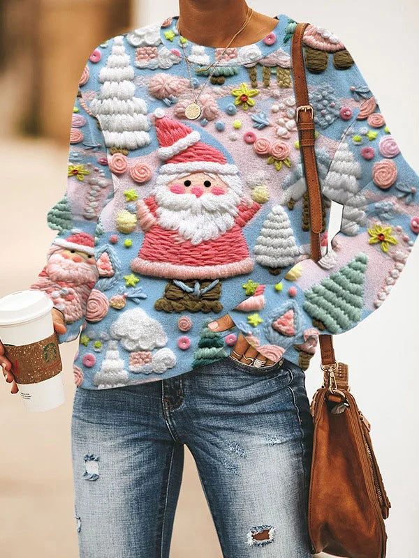 Autumn And Winter 3D Digital Printing Christmas Round Neck Top
