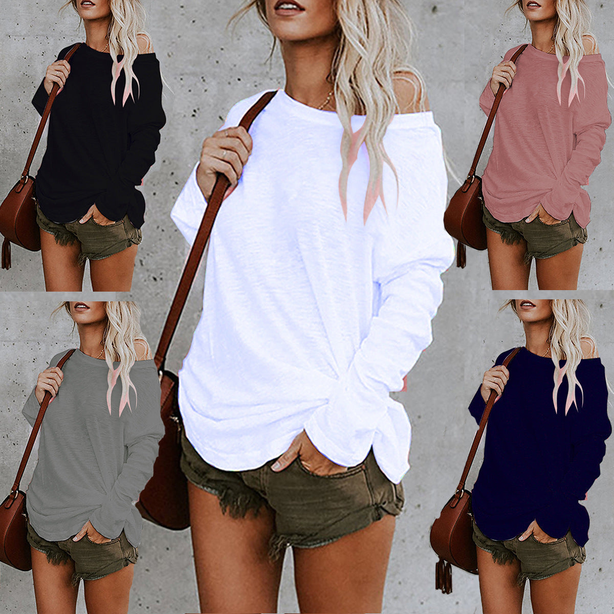 New Women's Casual Solid Color Long-sleeved Top T-shirt