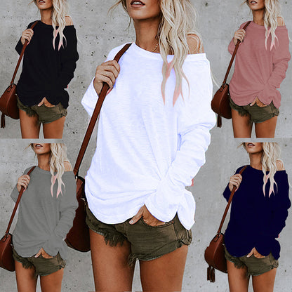 New Women's Casual Solid Color Long-sleeved Top T-shirt
