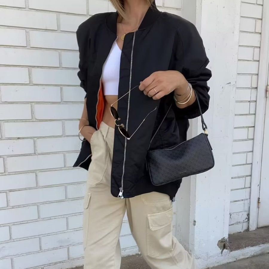 Women's Fashion Stand Collar Loose Flight Jacket